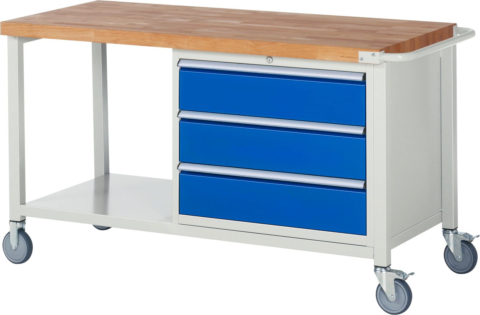 Mobile Werkbank mit Ablage - 3 XL Schubladen - Teilauszug - 180:3 - 880 x 1.500 x 700 mm (HxBxT) - 450 kg - Buche - Anthrazitgrau