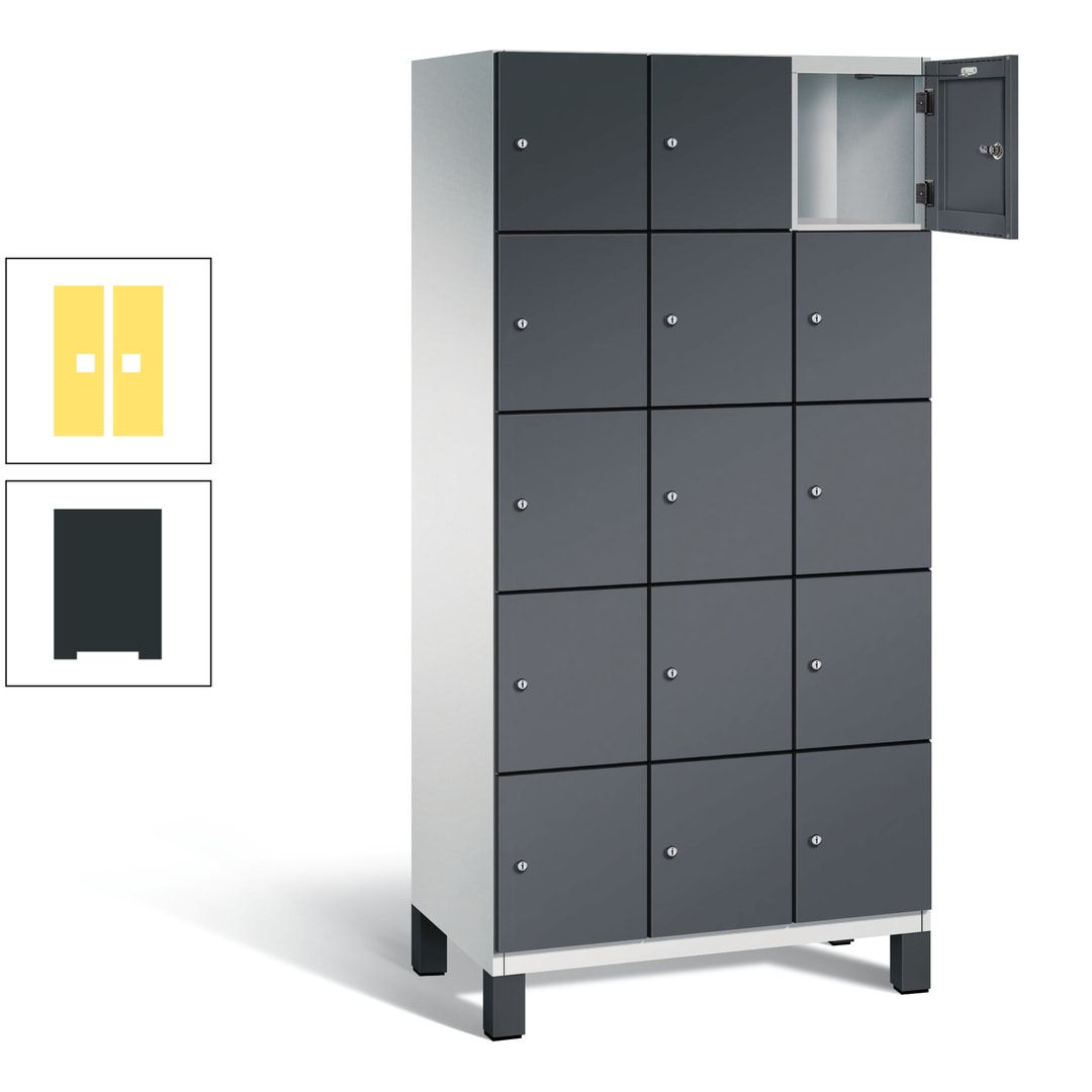 Fächerschrank, Stahlschrank, 15 Fächer, Türöffnungsbegrenzer, Füße, 1.980 x 900 x 525 mm (HxBxT), Korpus anthrazitgrau, Front anthrazitgrau