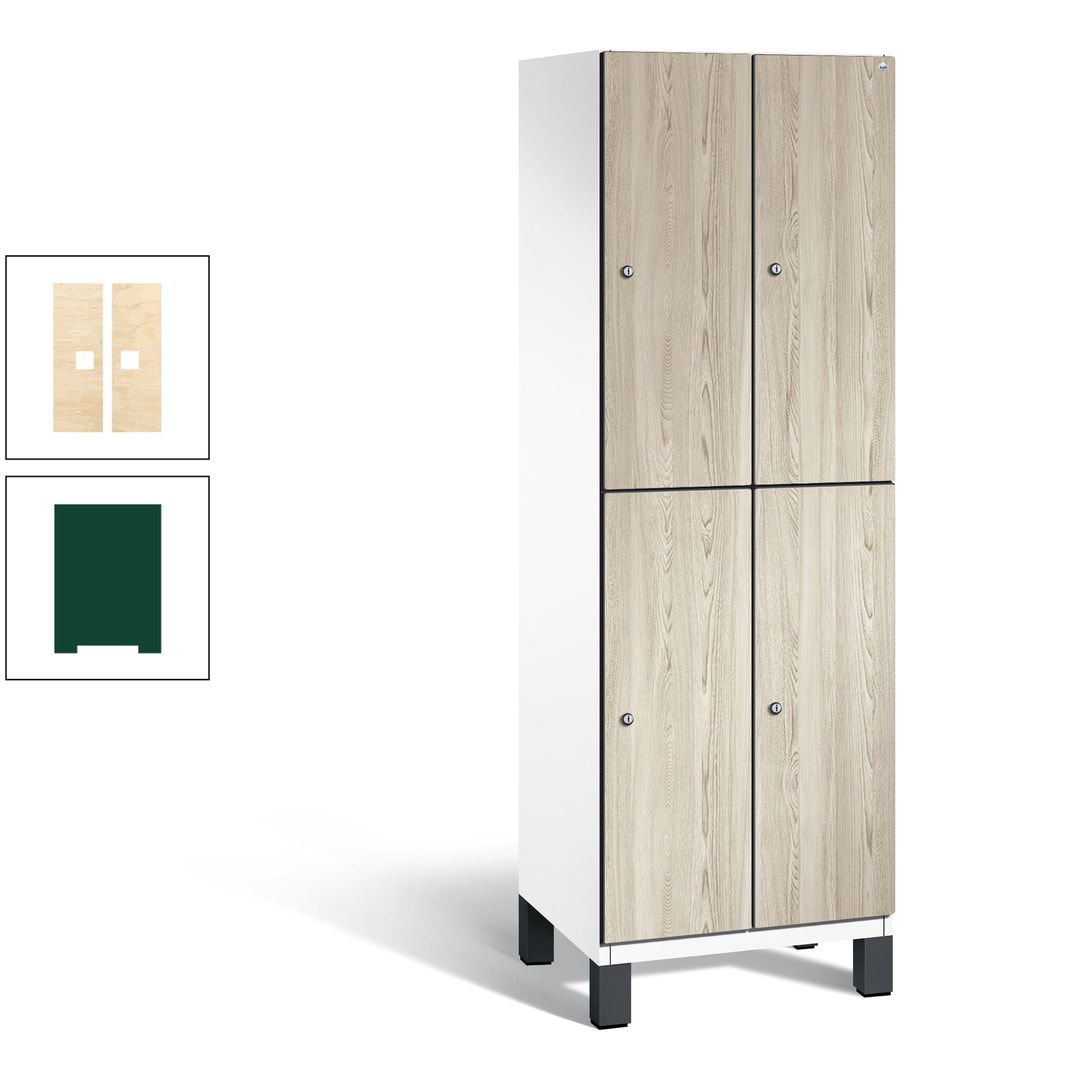 Fächerschrank, Garderobenschrank, mit Füßen, 2 Abteile, 1.980 x 600 x 525 mm (HxBxT), Korpus anthrazitgrau, Tür Donau-Ahorn