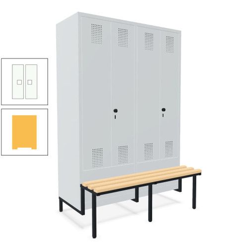 Doppel-Spind, Garderobenschrank, Buche Sitzbank integriert, 4 Abteile 300 mm, Korpus anthrazitgrau, Tür anthrazitgrau, 1.850 x 1.200 x 815 mm (HxBxT)