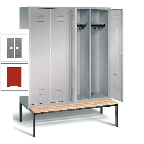 Doppel-Spindschrank, Buche Sitzbank untergebaut, 4 Abteile a 400 mm, Korpus lichtgrau, Tür anthrazitgrau, 2.090 x 1.590 x 815 mm (HxBxT)
