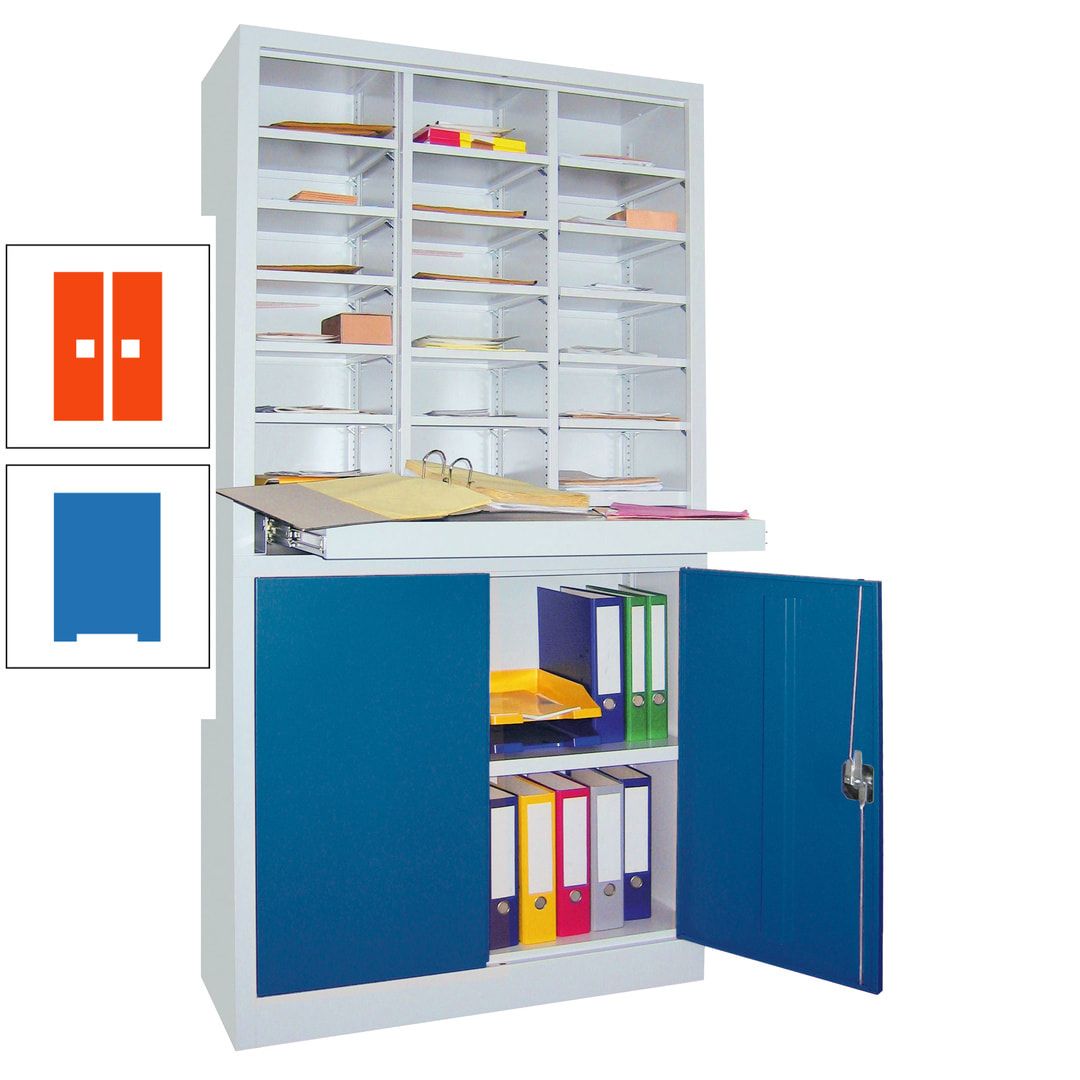 Aktenschrank - Büroschrank mit Sortierstation - 18 Fächer Ordnungsregal - Ausziehboden - 1.950 x 1.000 x 400 mm (HxBxT) - anthrazitgrau