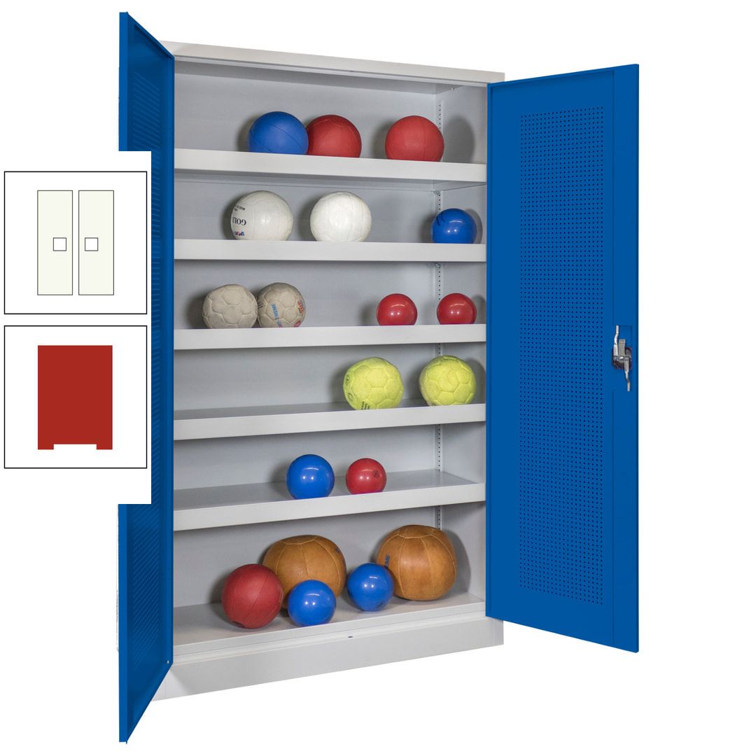 Ballschrank - Lochfeldtüren - 5 Böden - 1.950x1.200x500 mm (HxBxT) - anthrazitgrau