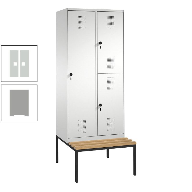 Garderobenschrank, Spind ein- und doppelstöckig Sitzbank, 2 Abteile, 3 Fächer, 2.090 x 800 x 500 mm (HxBxT), Front anthrazitgrau, Korpus anthrazitgrau