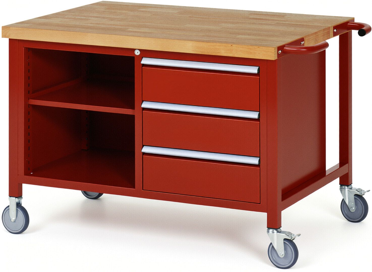 Mobile Werkbank, 2 Ablageböden - 3 Schubladen - Teilauszug - 180:3 - Höhe 880-1.080 mm - 1.250 x 900 mm - 450 kg - Anthrazitgrau