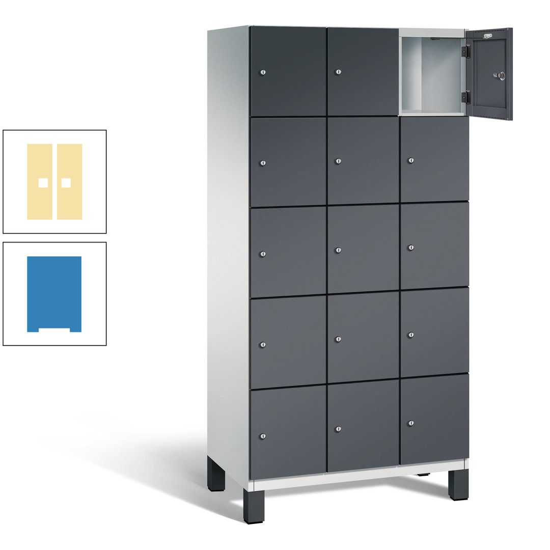 Fächerschrank, Stahlschrank, 15 Fächer, Türöffnungsbegrenzer, Füße, 1.980 x 900 x 525 mm (HxBxT), Korpus anthrazitgrau, Front anthrazitgrau
