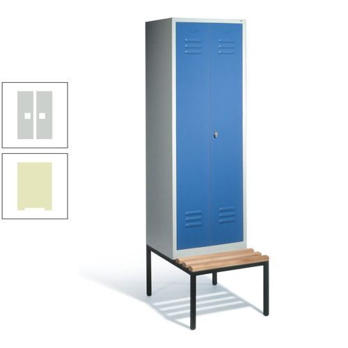Doppel-Spindschrank, Buche Sitzbank untergebaut, 2 Abteile a 300 mm, Korpus lichtgrau, Tür anthrazitgrau, 2.090 x 610 x 815 mm (HxBxT)