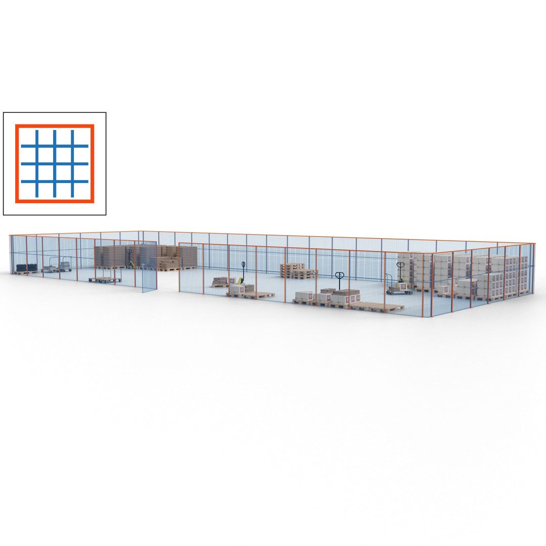 Maschinen Schutzgitter - Hallentrennwand - Sicherheitszaun - Tür - 69 m - 2.200 x 19.900 x 15.400 mm (HxBxT) - enzianblau