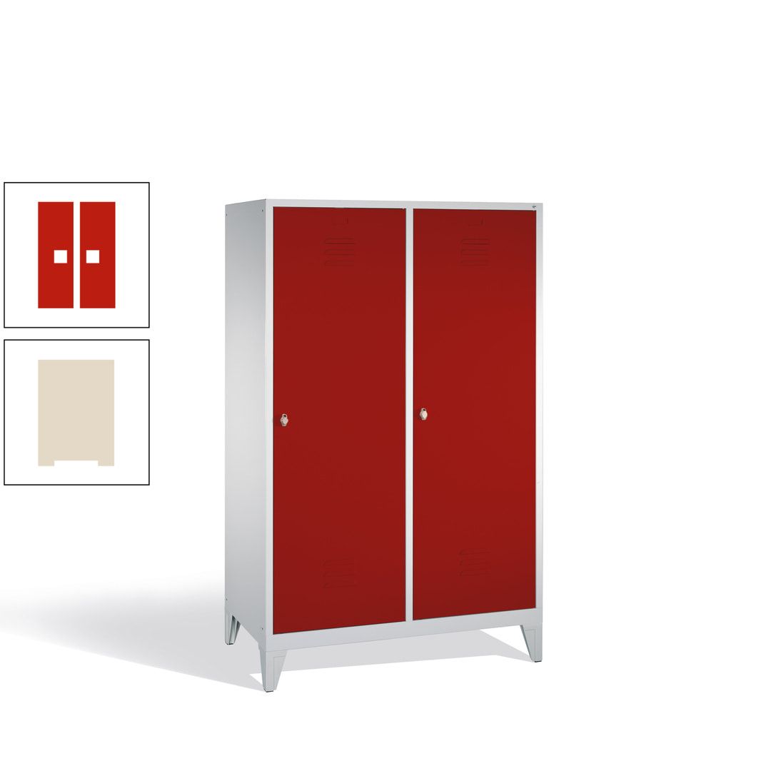 Doppel-Spind mit 2 Großtüren, Garderobenschrank mit Füßen, 4 Abteile a 300 mm, Korpus anthrazitgrau, Tür anthrazitgrau, 1.850 x 1.190 x 500 mm (HxBxT)