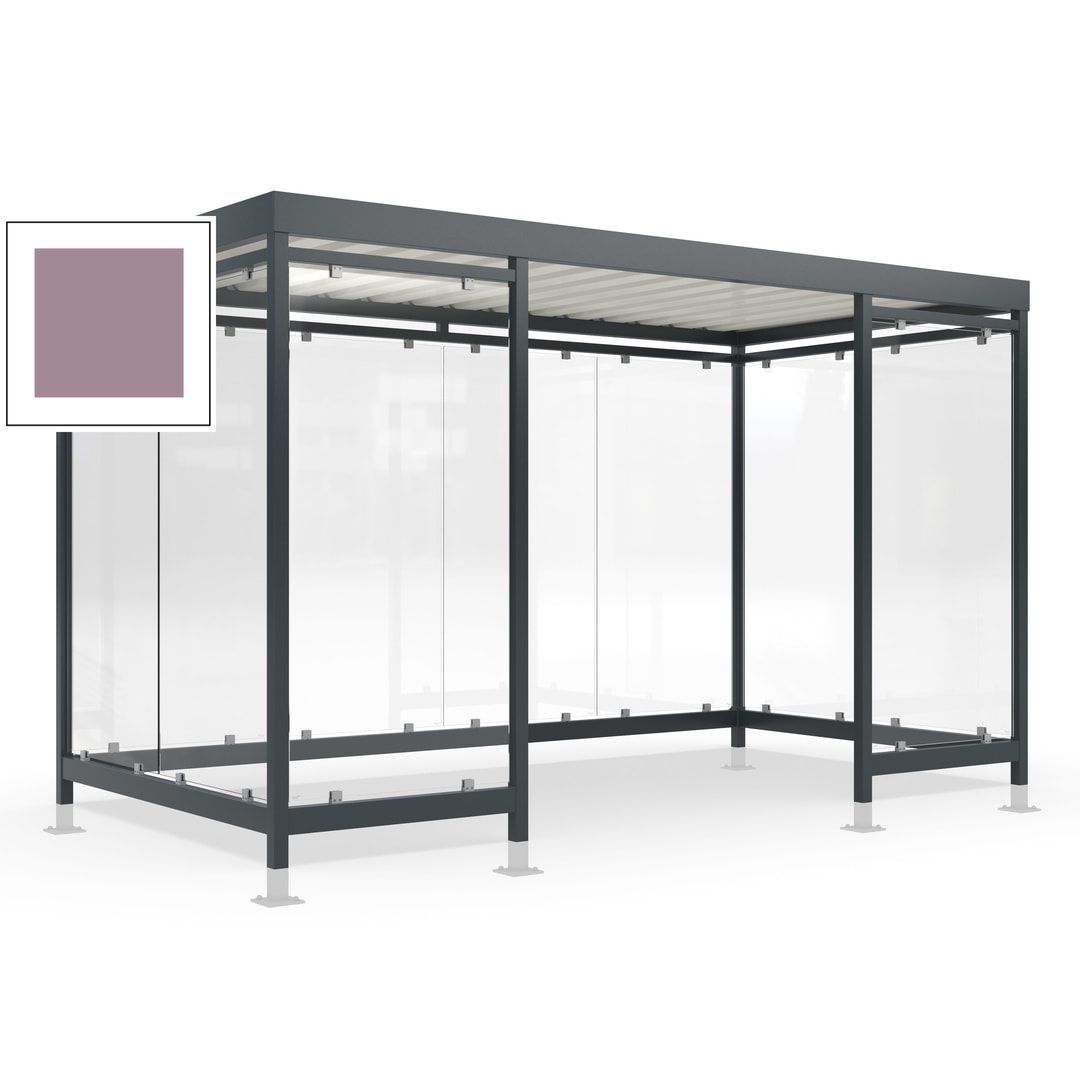Raucherunterstand für 12-13 Personen, Bushaltestelle, mit Überpflasterung, 2.440 x 4.195 x 2.165 mm (HxBxT), 10 Wände, Achatgrau