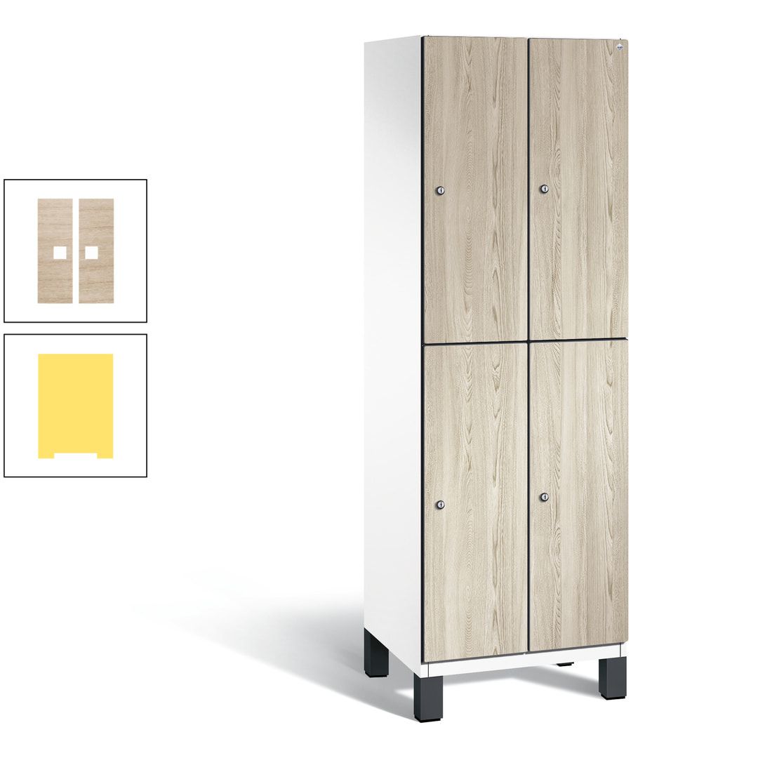Fächerschrank, Garderobenschrank, mit Füßen, 2 Abteile, 1.980 x 600 x 525 mm (HxBxT), Korpus anthrazitgrau, Tür Donau-Ahorn