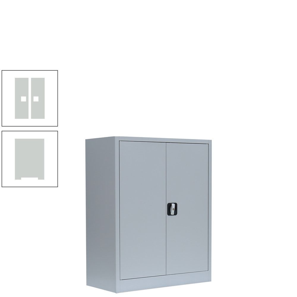 Aktenschrank, Büroschrank, abschließbar, Flügeltüren, 2 Fachböden, 1.000 x 800 x 383 mm (HxBxT), Stahl, Korpus und Türen in lichtgrau