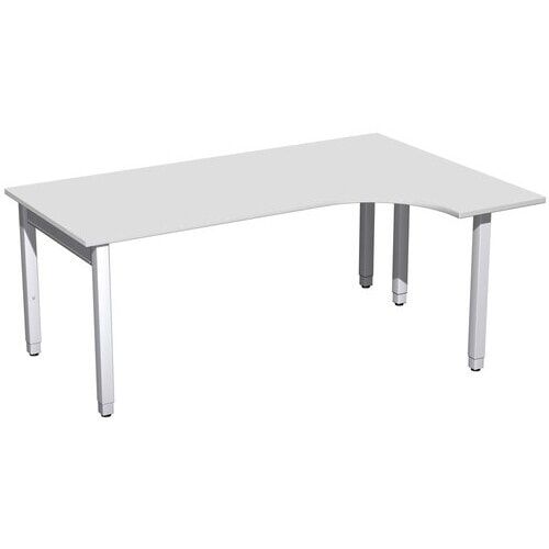 Eckschreibtisch, Ecke rechts, Füße einseitig verkürzt, 4-Fuß Quadrat Pro, höhenverstellbar, 680-800 x 1.600 x 1.200 mm (HxBxT), Dekor Ahorn