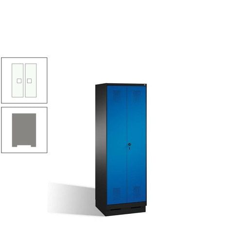 Doppel-Spind, Doppeltüren, Garderobenschrank mit Sockel, 2 Abteile a 300 mm, Korpus anthrazitgrau, Tür anthrazitgrau, 1.800 x 600 x 500 mm (HxBxT)