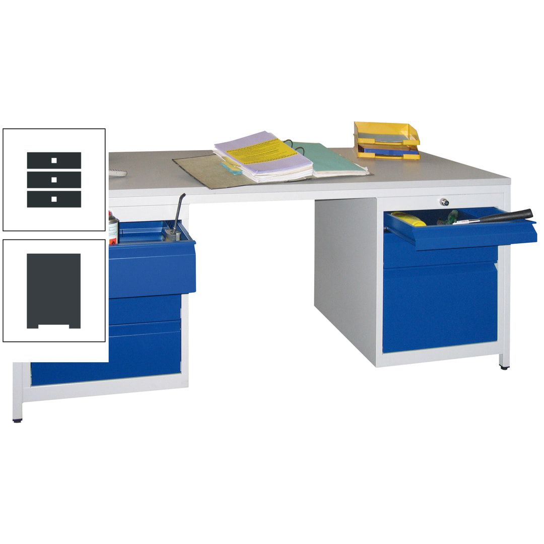 Meisterschreibtisch - 6 Schubladen, 75 / 125 / 150 / 175 / 300 mm - 720 x 1.700 x 800 mm (HxBxT) - anthrazitgrau