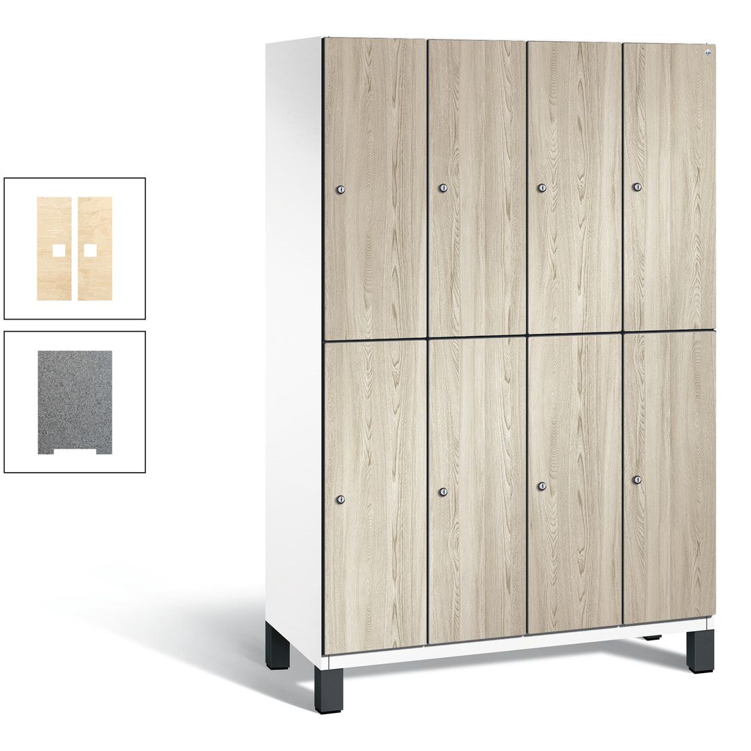 Fächerschrank, Garderobenschrank, mit Füßen, 4 Abteile, 1.980 x 1.200 x 525 mm (HxBxT), Korpus anthrazitgrau, Tür Donau-Ahorn