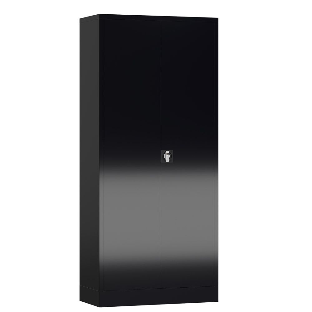 Aktenschrank, Büroschrank, abschließbar, Flügeltüren, 4 Fachböden, 1.800 x 800 x 380 mm (HxBxT), Stahl, Korpus und Türen lichtgrau
