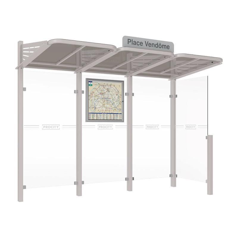 Buswartehalle - Unterstand - modular - Fahrplankasten - Haltestellenschild - Seitenwand rechts - 2.200 x 3.000 x 1.500 mm (HxBxT) - enzianblau