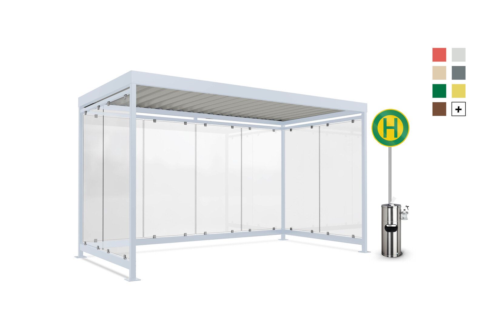 Fahrradunterstand, Raucherunterstand, Bausatz, 12-13 Personen, 2.510 x 4.195 x 2.165 mm (HxBxT), 8 Wände, braunrot