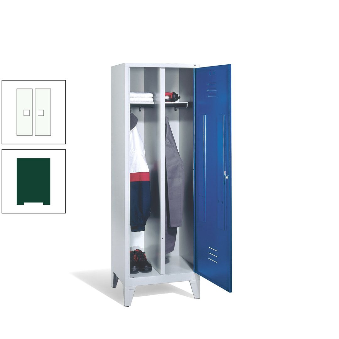 Doppel-Spind mit Großtür, Garderobenschrank mit Füßen, 2 Abteile a 300 mm, Korpus anthrazitgrau, Tür anthrazitgrau, 1.850 x 610 x 500 mm (HxBxT)