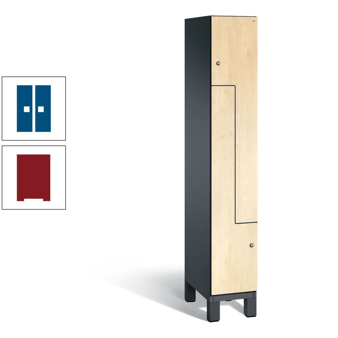 Z-Garderobenspind mit Füßen, 2 Personen, 1.980 x 300 x 525 mm (HxBxT), Korpus anthrazitgrau, Tür anthrazitgrau
