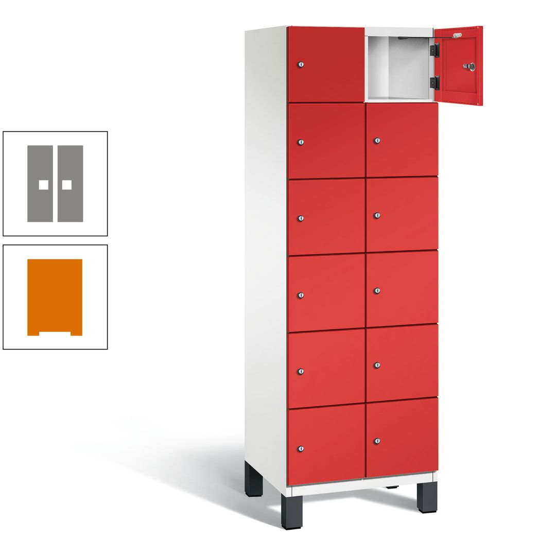 Fächerschrank, Stahlschrank, 12 Fächer, Türöffnungsbegrenzer, Füße, 1.980 x 600 x 525 mm (HxBxT), Korpus anthrazitgrau, Front anthrazitgrau