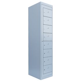 Verteilerschrank, Ausgabeschrank, Fächerschrank, Zentraltür, 1 Abteil, 8 Fächer, 1.800 x 400 x 500 mm (HxBxT), Korpus lichtgrau, Front wählbar