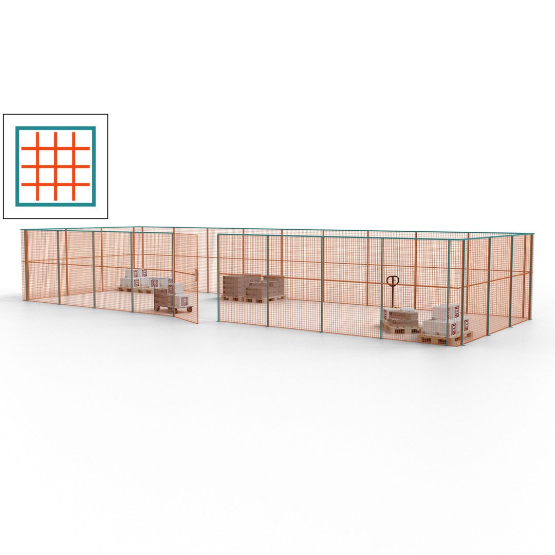 Maschinen Schutzgitter - Hallentrennwand - Sicherheitszaun - Tür - 36 m - 2.200 x 13.900 x 4.900 mm (HxBxT) - enzianblau