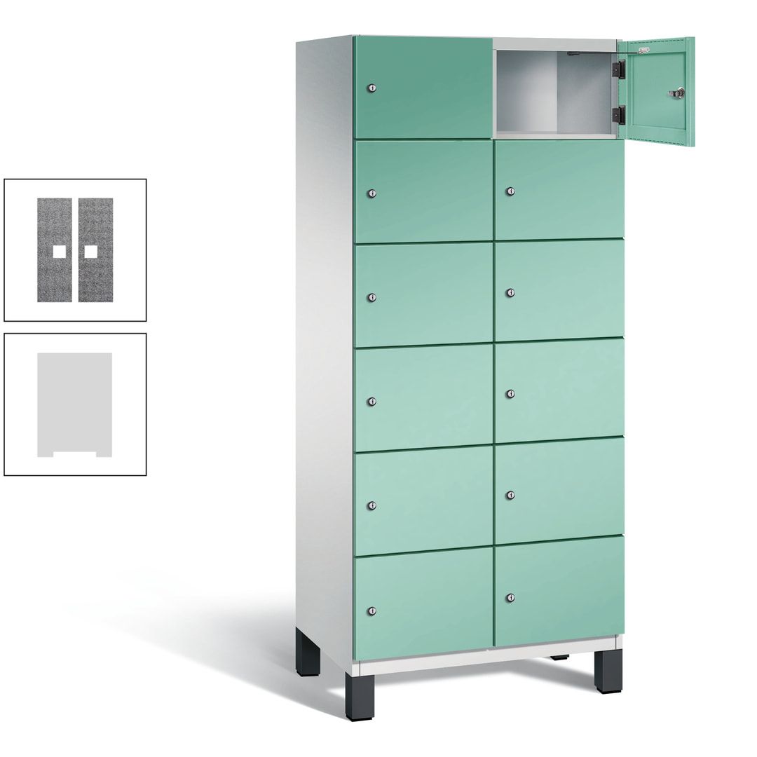 Fächerschrank, Stahlschrank, 12 Fächer, Türöffnungsbegrenzer, Füße, 1.980 x 800 x 525 mm (HxBxT), Korpus anthrazitgrau, Front anthrazitgrau