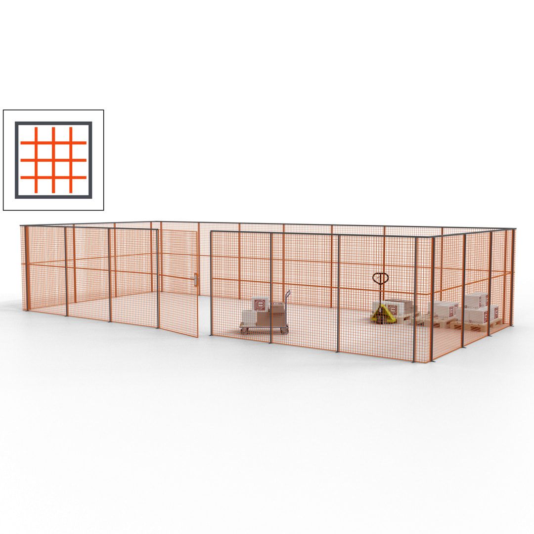 Hallentrennwand - Flügeltür, Gitter - 19 Gitterwände - 2.200 x 10.900 x 4.900 mm (HxBxT) - Perlweiß/reinorange
