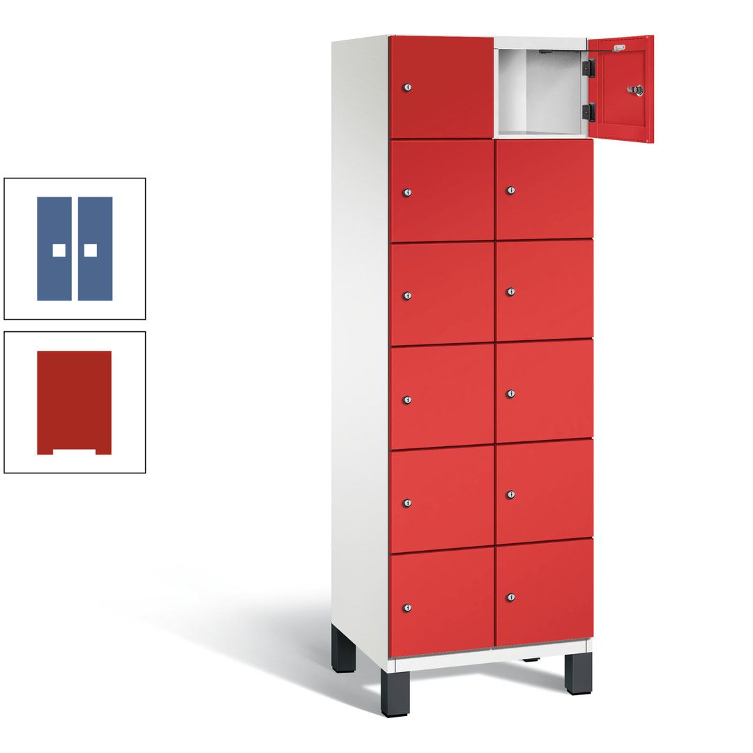 Fächerschrank, Stahlschrank, 12 Fächer, Türöffnungsbegrenzer, Füße, 1.980 x 600 x 525 mm (HxBxT), Korpus anthrazitgrau, Front anthrazitgrau
