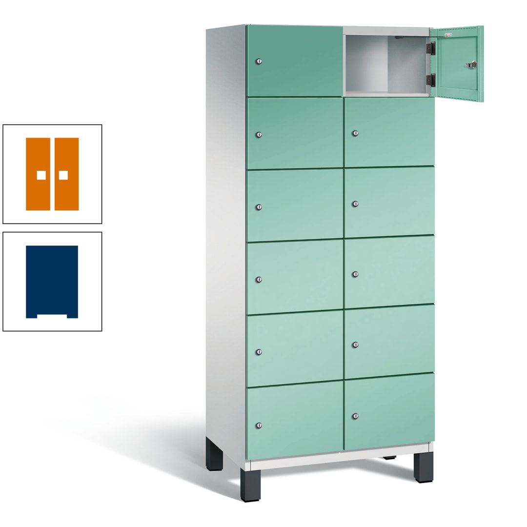 Fächerschrank, Stahlschrank, 12 Fächer, Türöffnungsbegrenzer, Füße, 1.980 x 800 x 525 mm (HxBxT), Korpus anthrazitgrau, Front anthrazitgrau