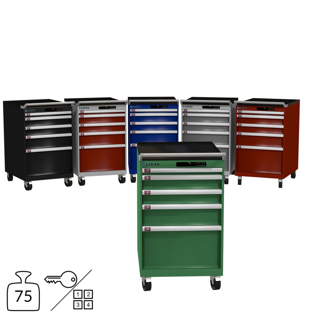 Lista Schubladenschrank - 14.374.010 - 990 x 564 x 725 mm (HxBxT) - 5 Schubladen - 75 kg - Key Lock - lichtblau (RAL 5012)
