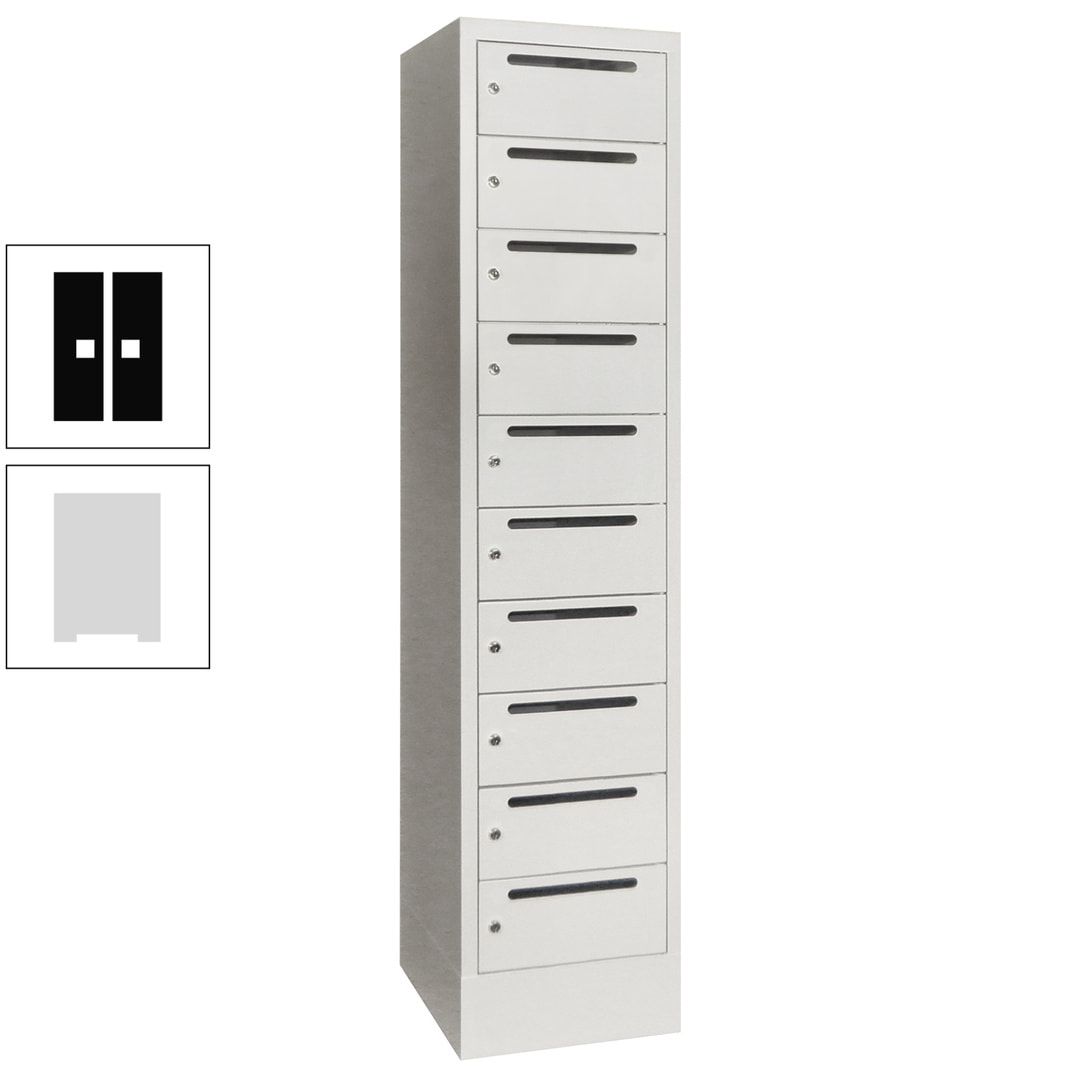 Postverteilerschrank, Schließfachschrank, 1 Abteil a 400 mm, 10 Fächer, 1.850 x 400 x 500 mm (HxBxT), Korpus anthrazitgrau, Front anthrazitgrau