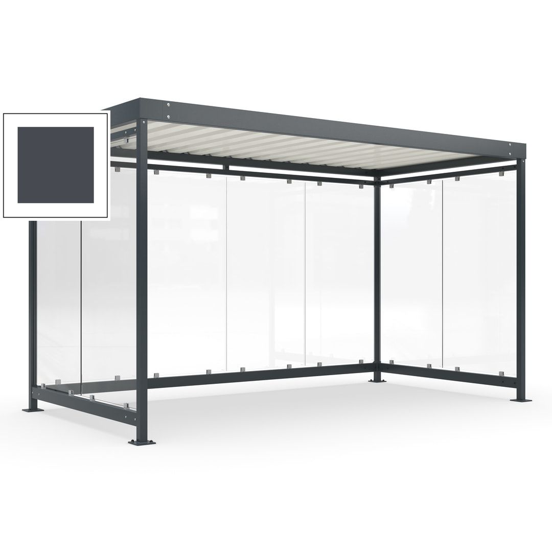 Fahrradunterstand, Fahrgastunterstand, Bushaltestelle, Bausatz, 12-13 Personen, 2.510 x 4.195 x 2.165 mm (HxBxT), 8 Wände, Achatgrau