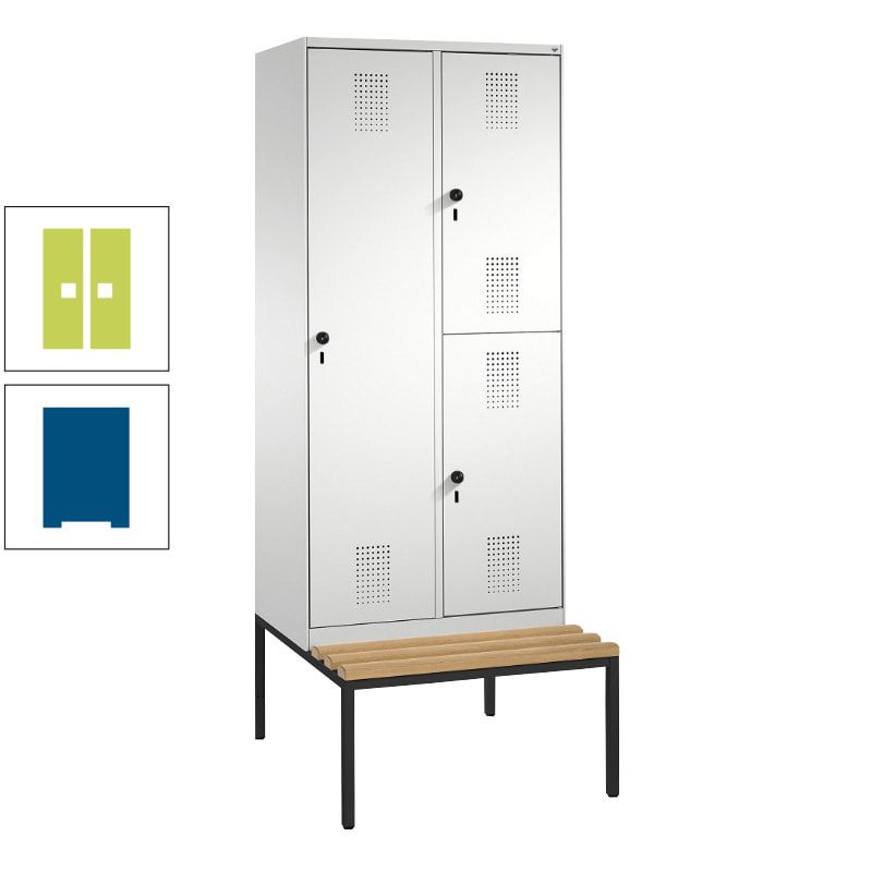 Garderobenschrank, Spind ein- und doppelstöckig Sitzbank, 2 Abteile, 3 Fächer, 2.090 x 800 x 500 mm (HxBxT), Front anthrazitgrau, Korpus anthrazitgrau