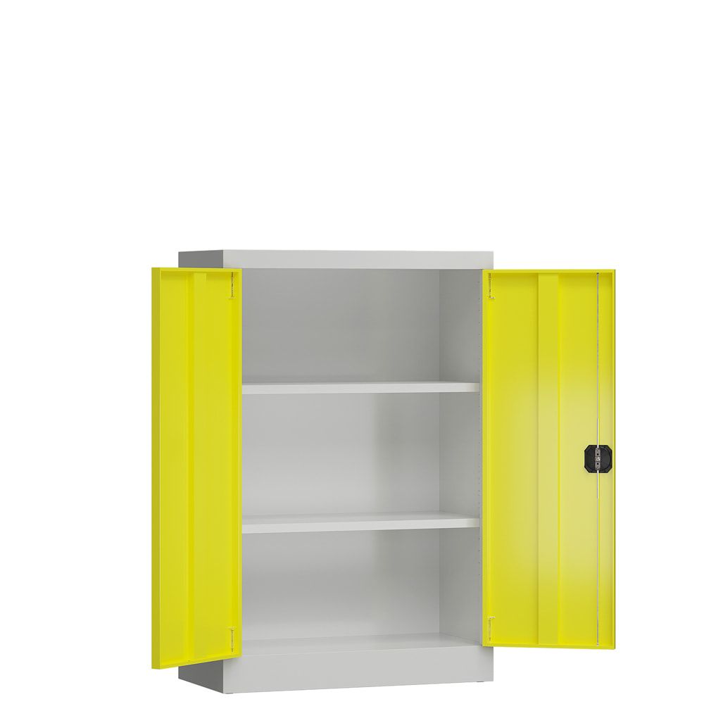 Aktenschrank, Büroschrank, abschließbar, Flügeltüren, 2 Fachböden, 1.200 x 800 x 380 mm (HxBxT), Stahl, Korpus und Türen lichtgrau