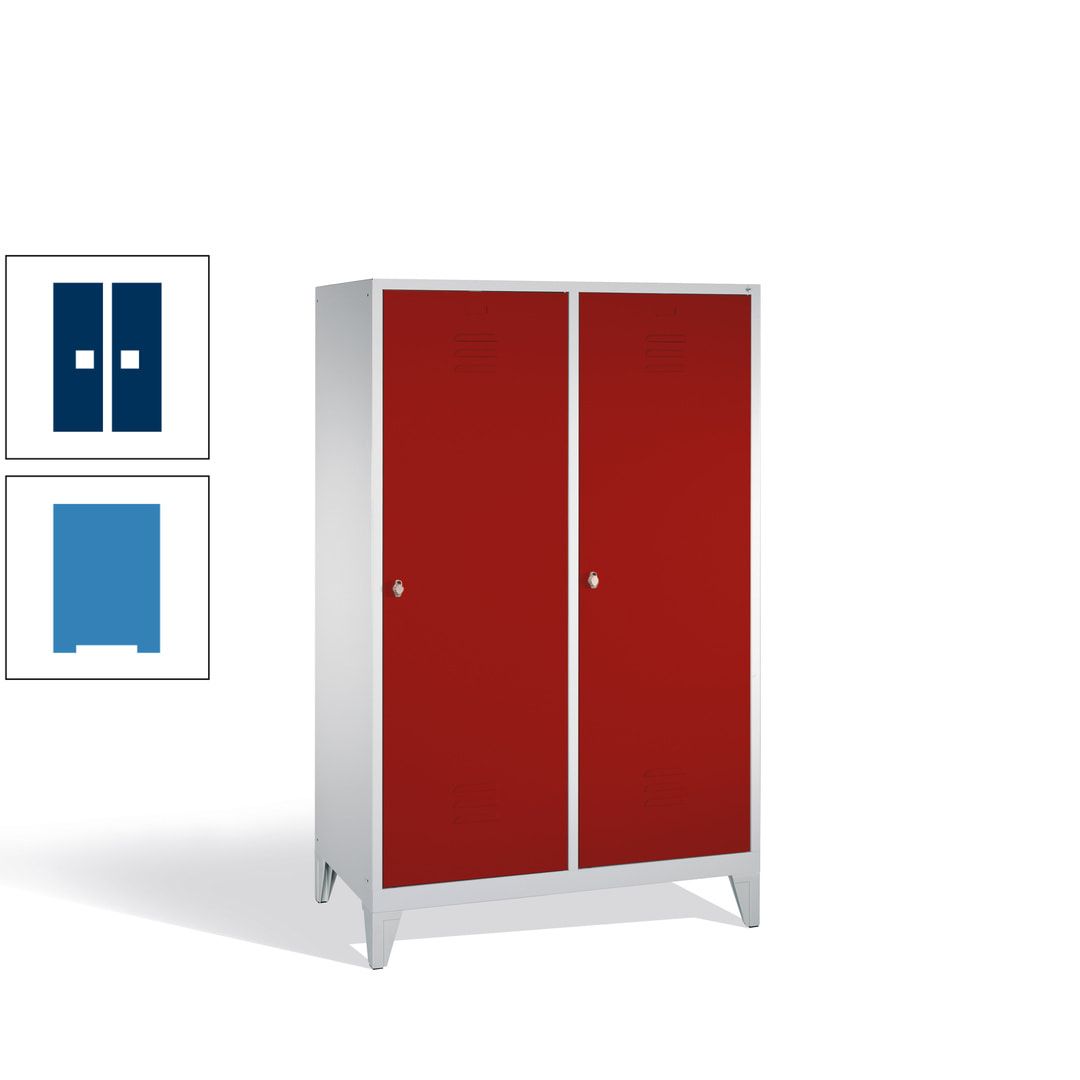 Doppel-Spind mit 2 Großtüren, Garderobenschrank mit Füßen, 4 Abteile a 300 mm, Korpus anthrazitgrau, Tür anthrazitgrau, 1.850 x 1.190 x 500 mm (HxBxT)