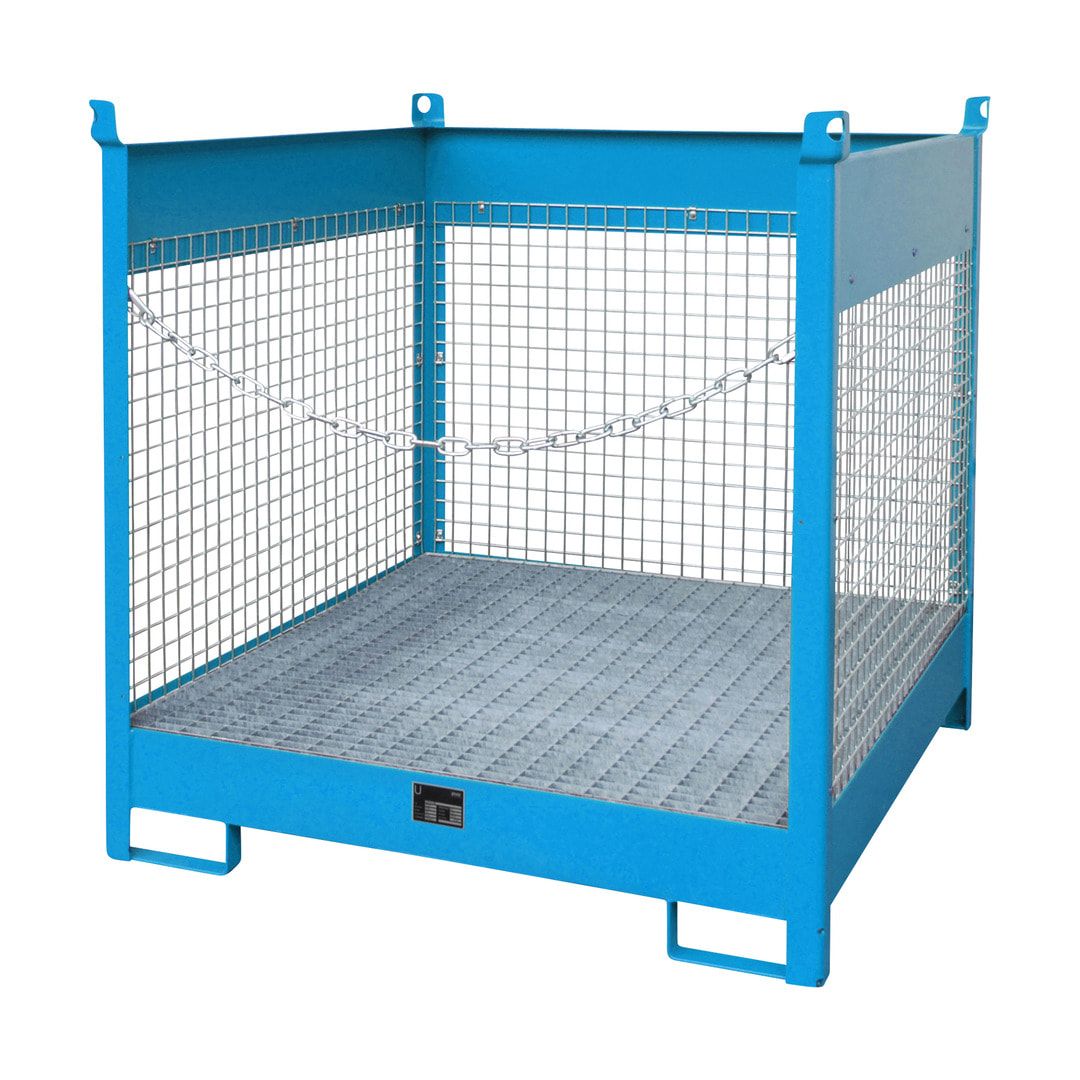 Fass-Stapelpalette - für 4 x 200-l-Fässer - Volumen 220 l - 1.435 x 1.410 x 1.410 mm (HxBxT) - Drahtgitterwände - feuerrot