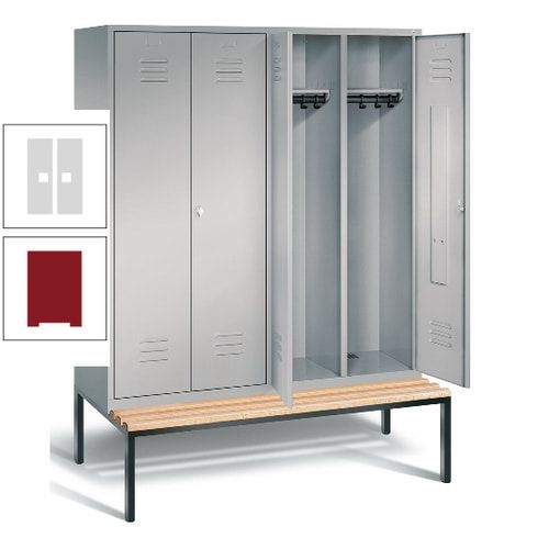 Doppel-Spindschrank, Buche Sitzbank untergebaut, 4 Abteile a 400 mm, Korpus lichtgrau, Tür anthrazitgrau, 2.090 x 1.590 x 815 mm (HxBxT)