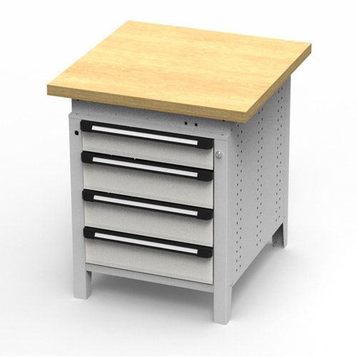 OTTOKIND Werkbank - Arbeitsplatte bündig - 850 x 605 x 750 mm (HxBxT) - 4 Schubladen - lichtgrau