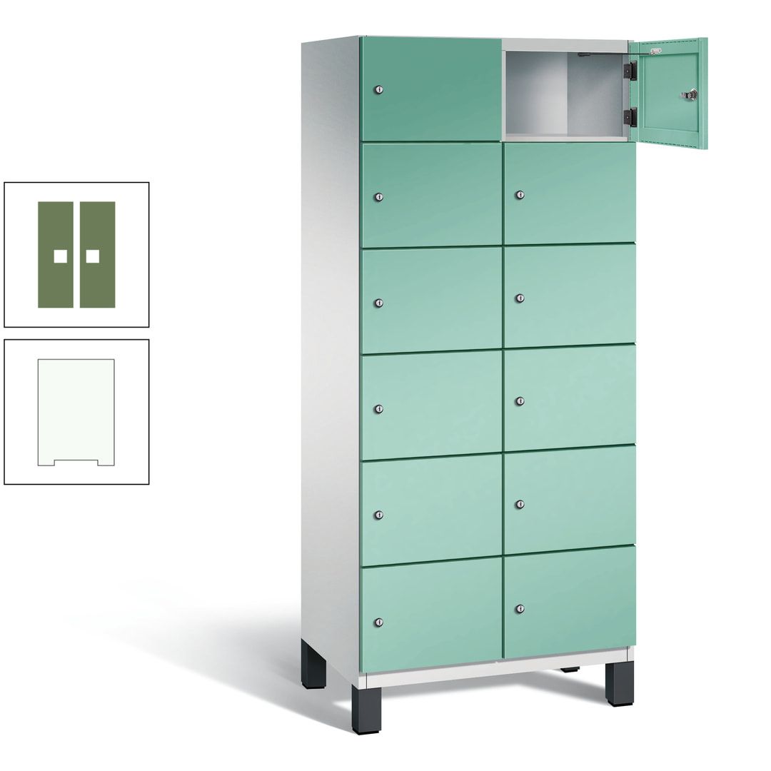 Fächerschrank, Stahlschrank, 12 Fächer, Türöffnungsbegrenzer, Füße, 1.980 x 800 x 525 mm (HxBxT), Korpus anthrazitgrau, Front anthrazitgrau