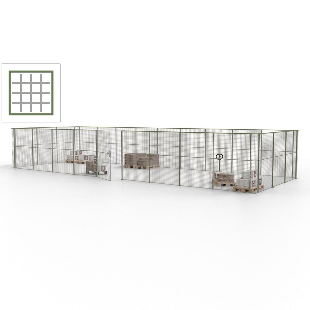 Maschinen Schutzgitter - Hallentrennwand - Sicherheitszaun - Tür - 36 m - 2.200 x 13.900 x 4.900 mm (HxBxT) - enzianblau
