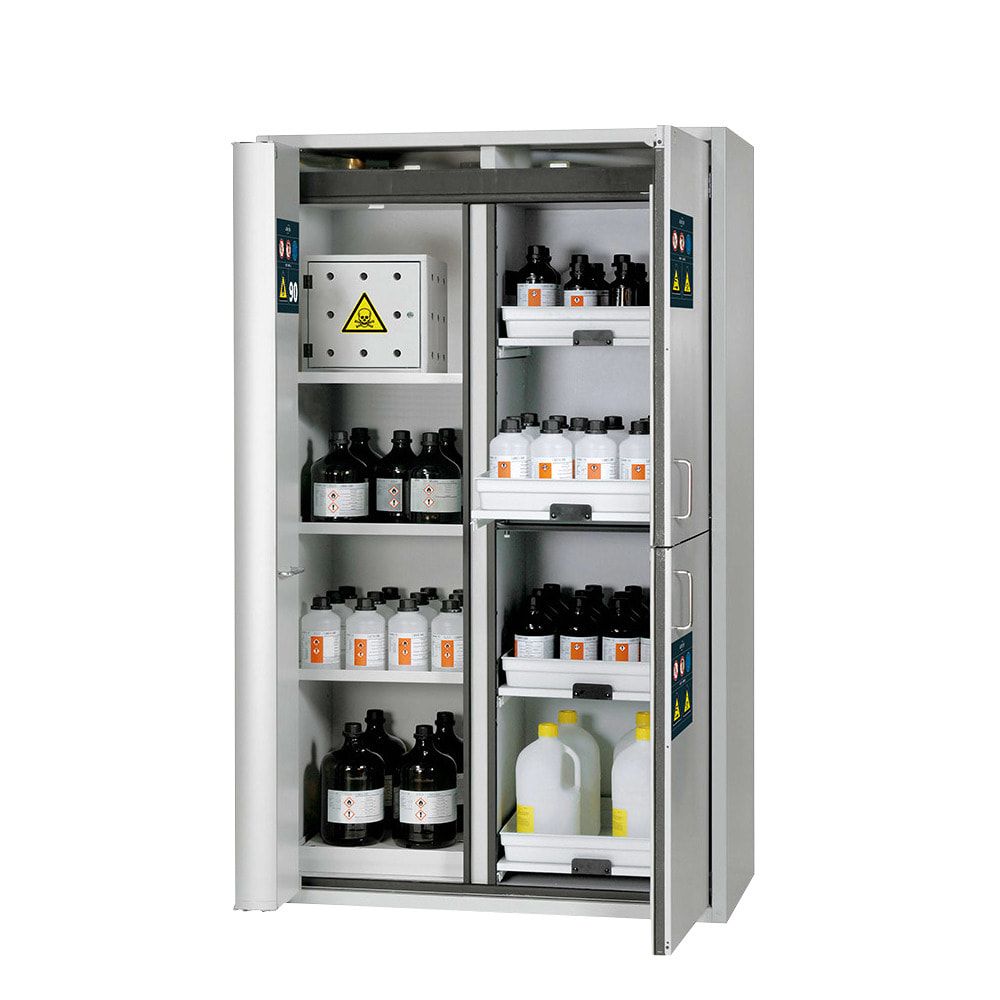 Sicherheitsschrank Typ 90 - Trennwand - Gefahrstoffcenter - ca. 2 x 1,2 x 0,6 m - Fachböden - Tablarauszüge - Edelstahl