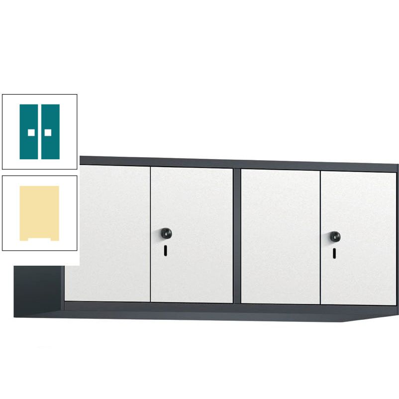 Aufsatzschrank, Schrankaufsatz, Türen paarweise, 4 Fächer a 300 mm, Farbe Pastellgelb, Tür anthrazitgrau, 500 x 1.200 x 500 mm (HxBxT)
