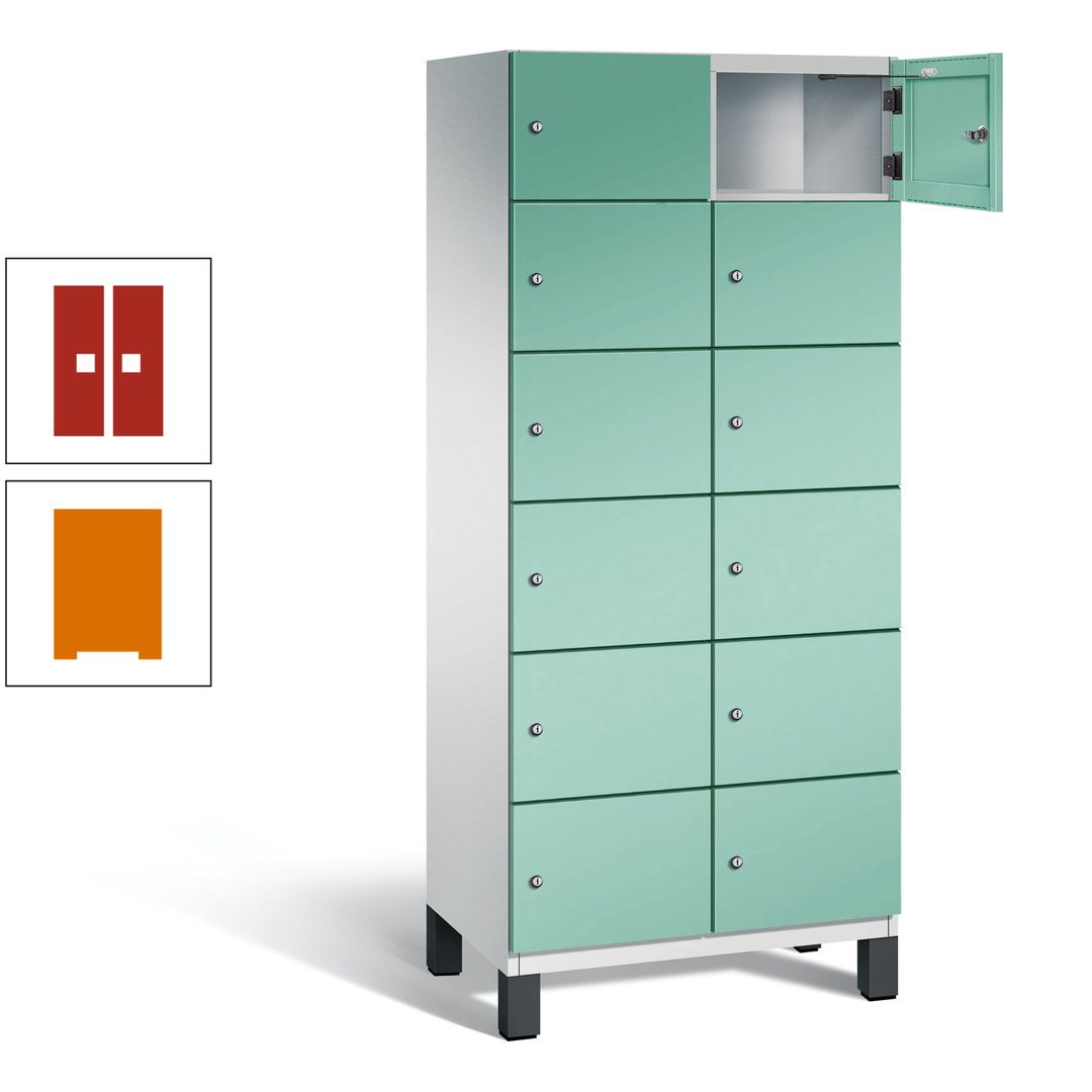 Fächerschrank, Stahlschrank, 12 Fächer, Türöffnungsbegrenzer, Füße, 1.980 x 800 x 525 mm (HxBxT), Korpus anthrazitgrau, Front anthrazitgrau
