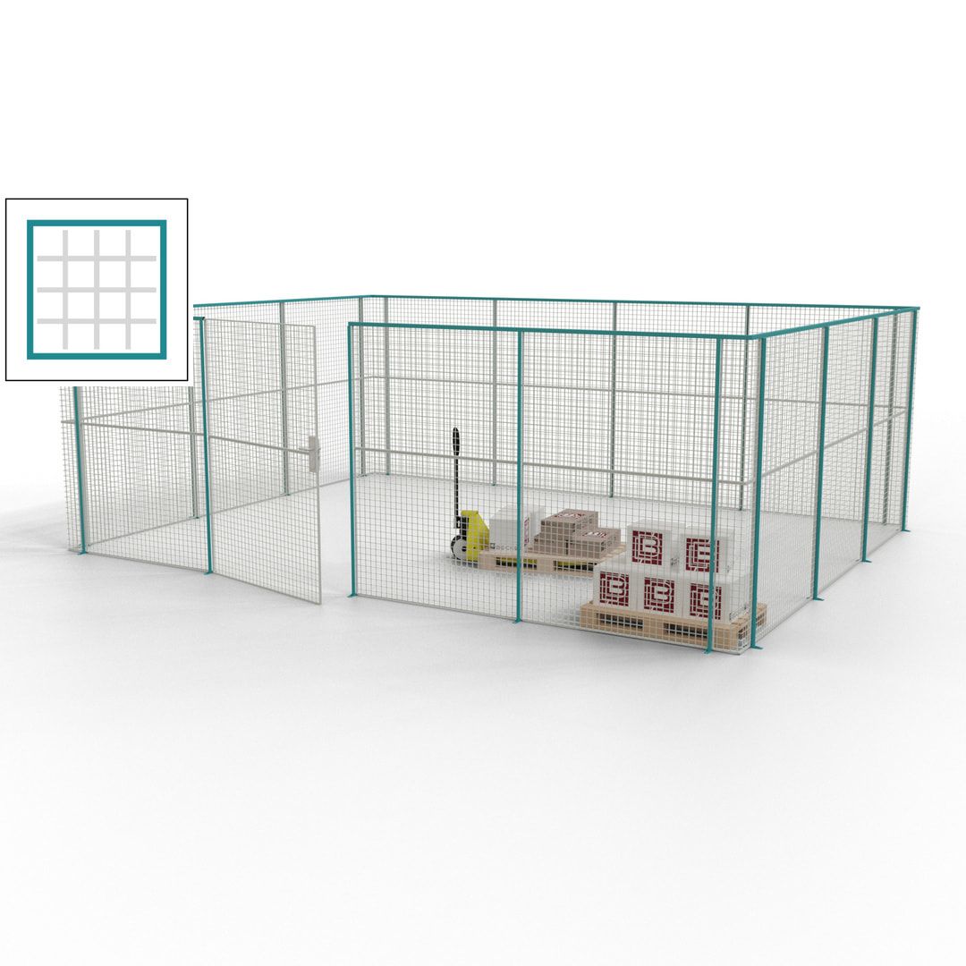Maschinen Schutzgitter - Hallentrennwand - Sicherheitszaun - Tür - 21 m - 2.200 x 6.400 x 4.900 mm (HxBxT) - enzianblau