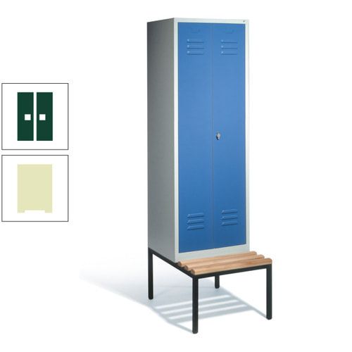 Doppel-Spindschrank, Buche Sitzbank untergebaut, 2 Abteile a 300 mm, Korpus lichtgrau, Tür anthrazitgrau, 2.090 x 610 x 815 mm (HxBxT)