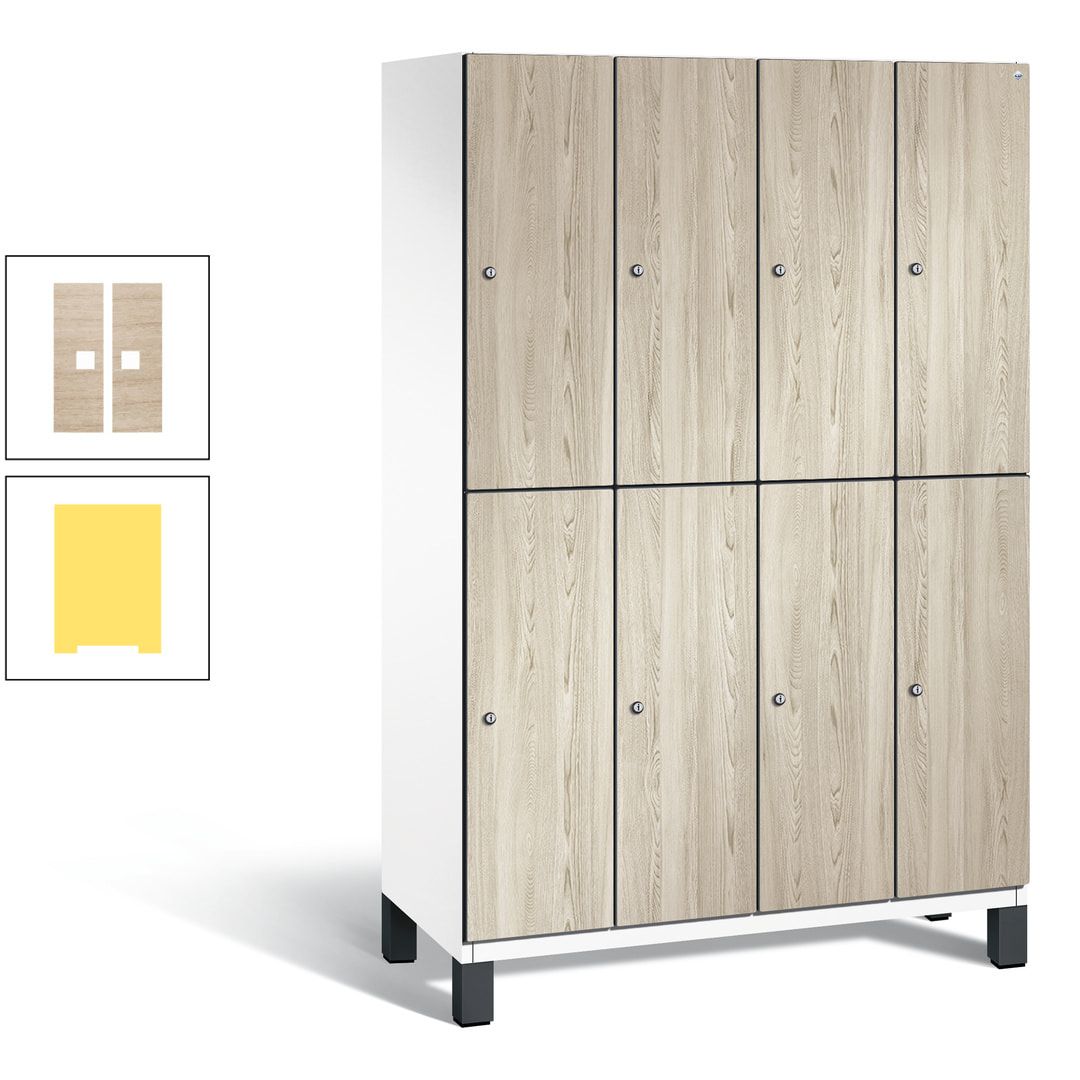 Fächerschrank, Garderobenschrank, mit Füßen, 4 Abteile, 1.980 x 1.200 x 525 mm (HxBxT), Korpus anthrazitgrau, Tür Donau-Ahorn