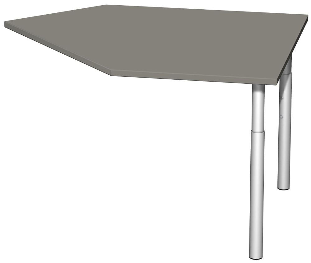 Anbautisch, Fünfeck, rechts, Schreibtisch C-Fuß Flex, 680-820 x 1.060 x 1.225 mm (HxBxT), inkl. Verkettungsmaterial, Gestell silber, Dekor Ahorn
